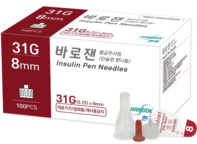 바로잰 한독 인슐린 펜니들 멸균주사침 31G 8mm, 100개입, 1개 - 쿠팡