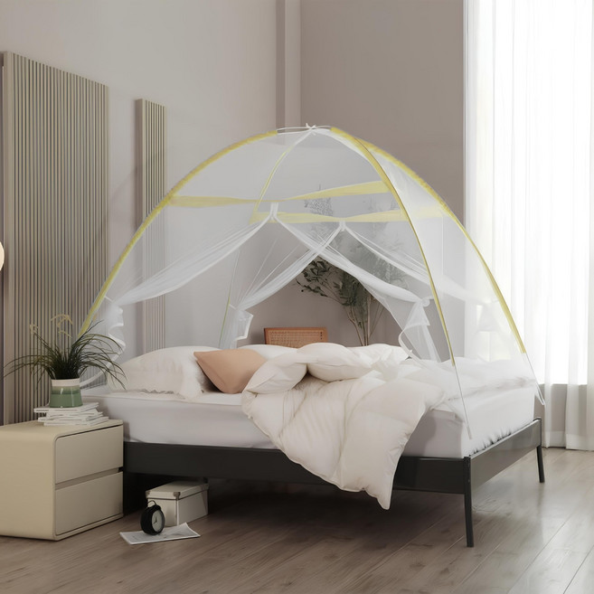 자자데코 원터치 양문 야광 텐트형 모기장, 옐로우
