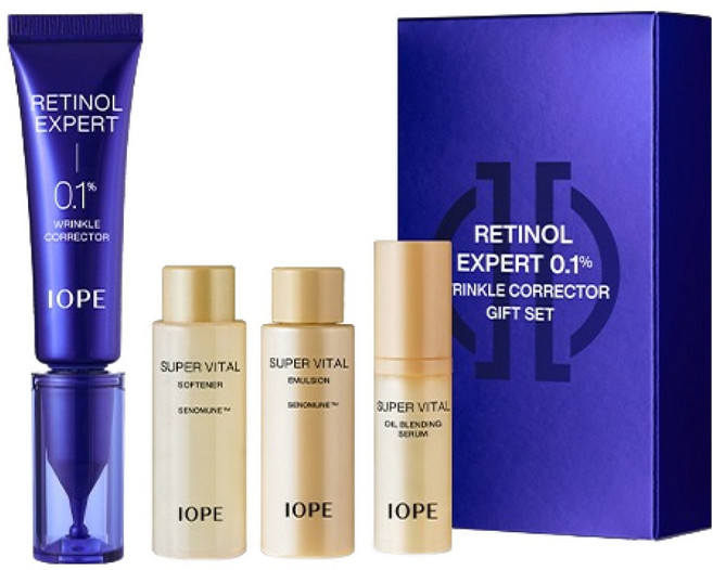 IOPE 艾諾碧 視黃醇專家0.1%緊緻眼霜+Super vital乳液+Super vital柔膚水+Super vital精華油組, 20g, 1組