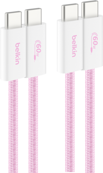 벨킨 C타입-C타입 USB 부스트차지 브레이디드 60W 고속 충전 케이블 CAB018, 핑크(CAB018qc05PK2PK), 1개, 1.5m