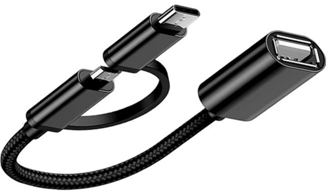 호후 2 in 1 c타입 5핀 otg 젠더 변환잭 오투씨, 블랙, 1개, 20cm