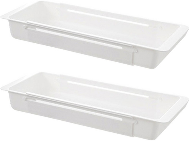 공간활용 스마트 서랍정리 2단 길이조절 수납함, 화이트, 2개