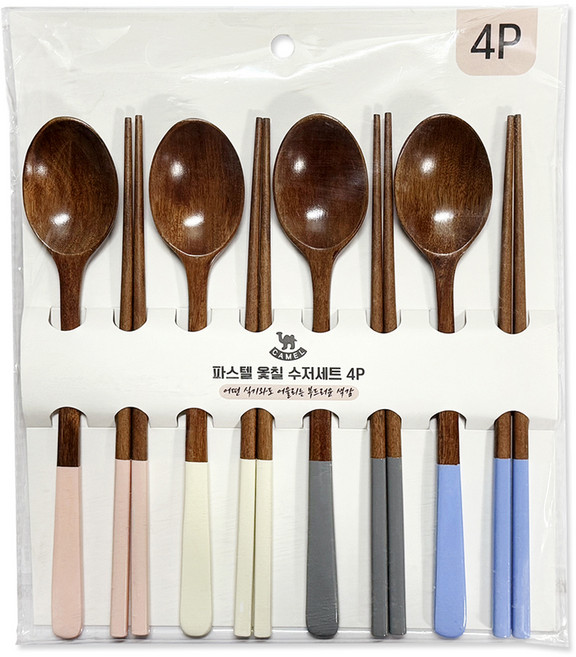 영수산업카멜 카드형 파스텔 옻칠 수저 4종 세트, 크림, 핑크, 그레이, 블루, 1세트, 숟가락 4종 + 젓가락 4종