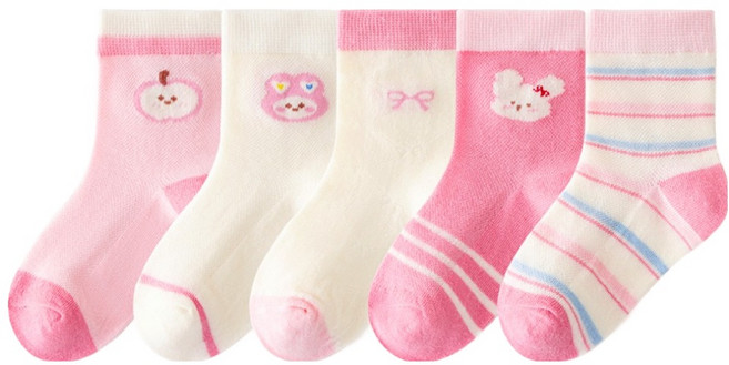 아이뿜 여아용 애플 래빗 메쉬 양말 5족 세트 J46