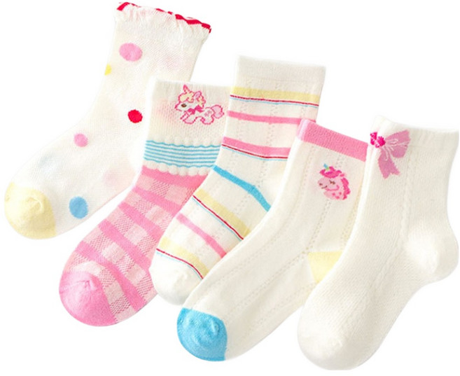 아이뿜 여아용 프린세스 유니콘 메쉬 양말 5종 세트 J43