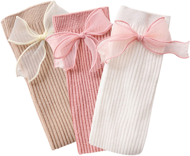 아이뿜 여아용 쉬폰 리본 골지 니삭스 3종 세트 J19