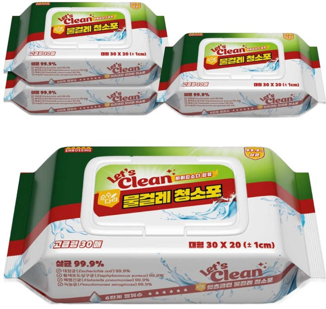 렛츠클린 물걸레청소포 고급형, 4개