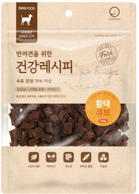 굿데이 강아지 건강레시피 간식, 황태 큐브, 300g, 1개