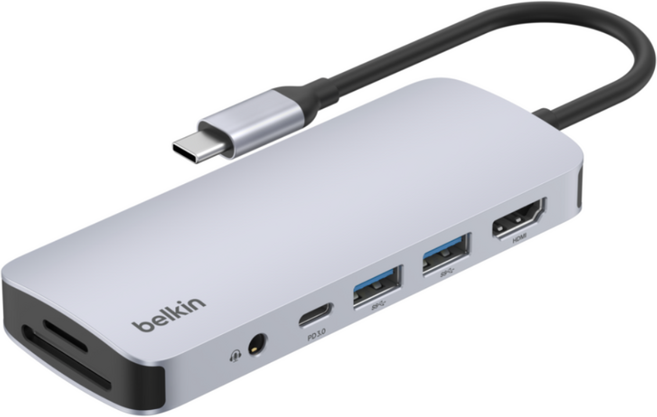 벨킨 connect USB C 7in1 멀티 포트 허브 어댑터 AVC009fqSGY V2, 실버 그레이, 1개