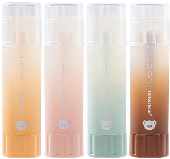 버터베어 글루스틱 고체풀 옐로우 + 핑크 + 그린 + 브라운 4종 세트, 60g, 1세트