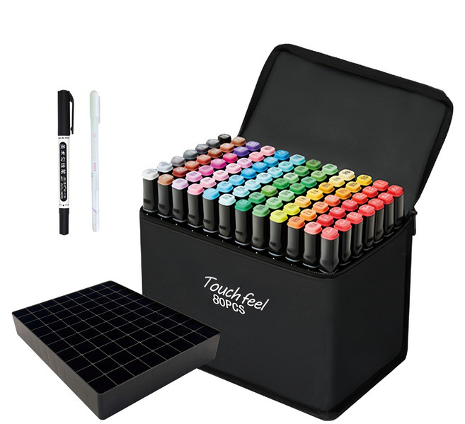 터치필 아트마카 디자인 마카펜 + 펜 2종 + 펜홀더 세트, 80색, 1세트