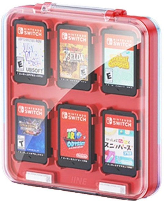 이이네 닌텐도 스위치 투명 자석 12 in 1 게임 팩 케이스, 레드, 1개, l1016