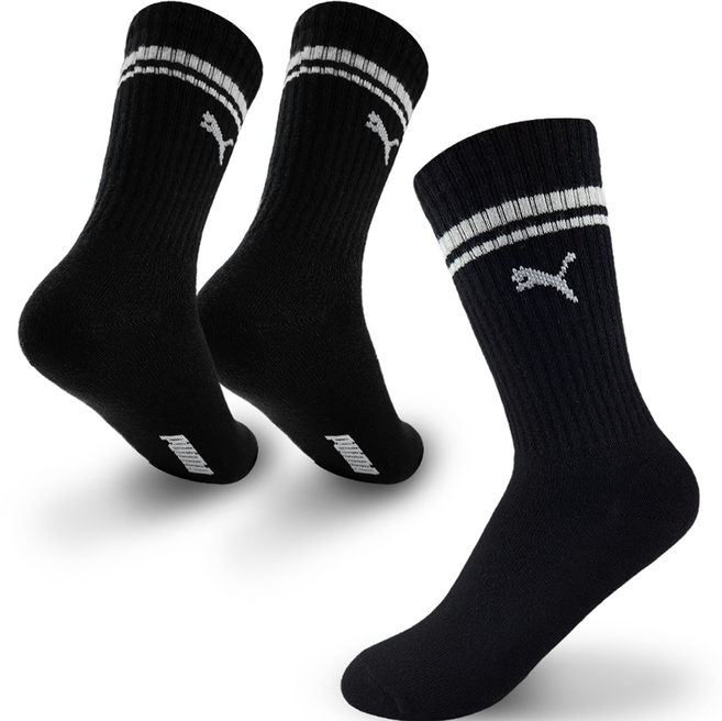푸마 아동용 심플 라인 긴목 양말 솔리드 3족 세트
