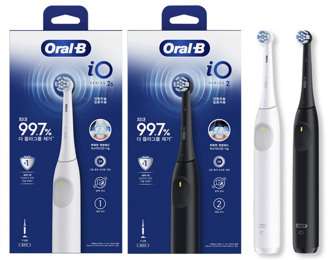 오랄비 듀얼 핸들 전동칫솔 2종 세트, io2, 화이트, 블랙, 1세트