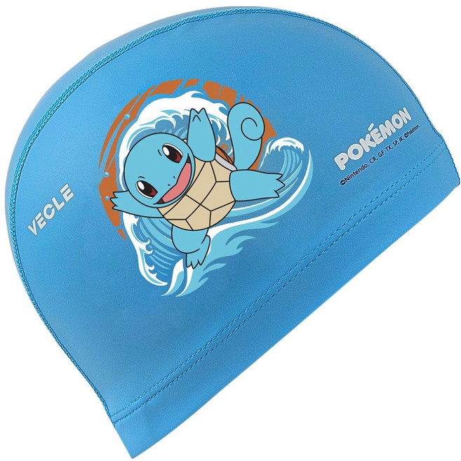VECLE 아동용 포켓몬스터 우레탄 코팅 수영모자 꼬부기, 블루, 1개