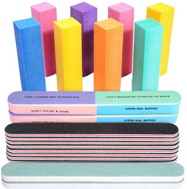 OON 우드 파일 샌딩 버퍼 블록 8p + 블랙 네일 파일 8p + 연두색 쿠션보드 2p + 7면 버퍼 2p 세트, 랜덤 발송 + 혼합색상, 1세트