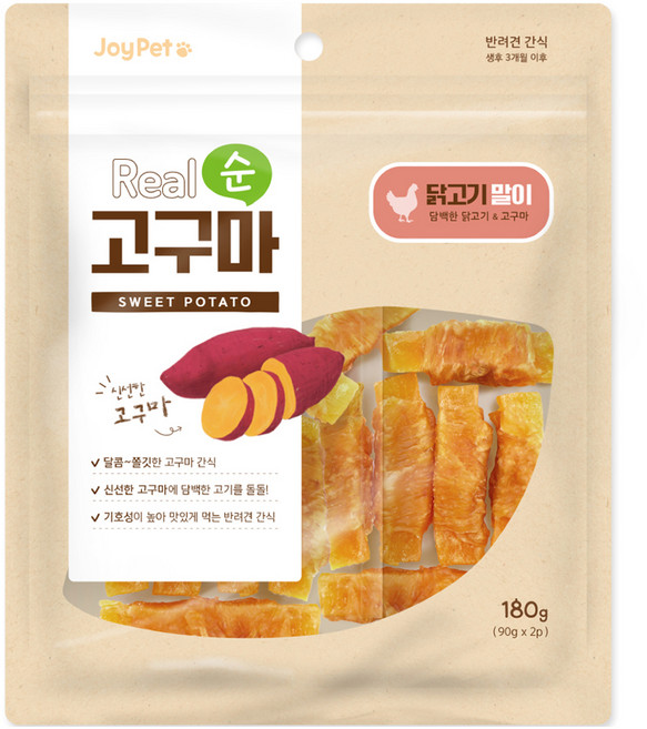 조이펫 강아지 리얼 순 건조간식, 혼합맛(고구마/닭고기), 180g, 1개