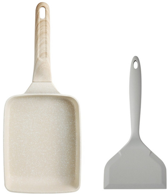 이지실리 인덕션 사각 계란말이 팬 세트 2개, 1세트, 연그레이, 팬 + 뒤집개