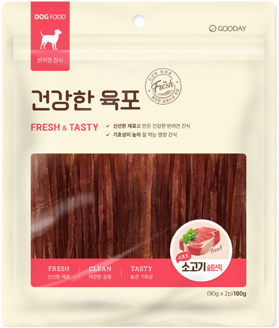 굿데이 강아지 건강한 육포, 소프트 소고기 슬림스틱, 180g, 1개
