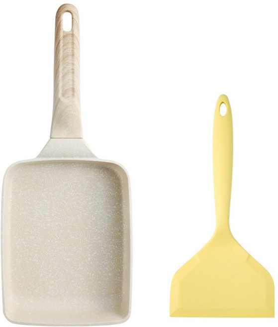 이지실리 인덕션 IH 사각 계란말이 팬 19cm +실리콘 계란말이 뒤집개 세트, 1세트, 옐로우, 팬 + 뒤집개