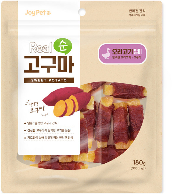 조이펫 강아지 리얼 순 간식, 혼합맛(고구마/오리고기), 180g, 1개
