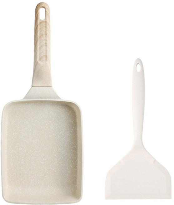 이지실리 인덕션 IH 사각 계란말이 팬 19cm +실리콘 계란말이 뒤집개 세트, 1세트, 화이트, 팬 + 뒤집개