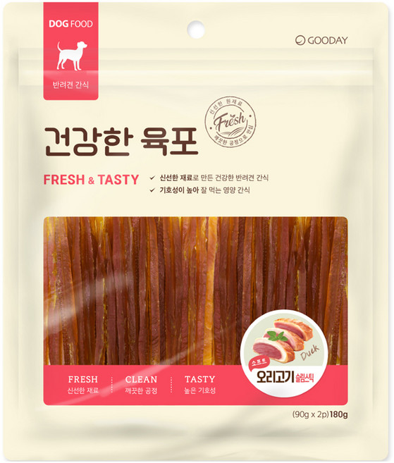 굿데이 강아지 소프트 슬림스틱 건강한 육포, 오리고기, 180g, 1개