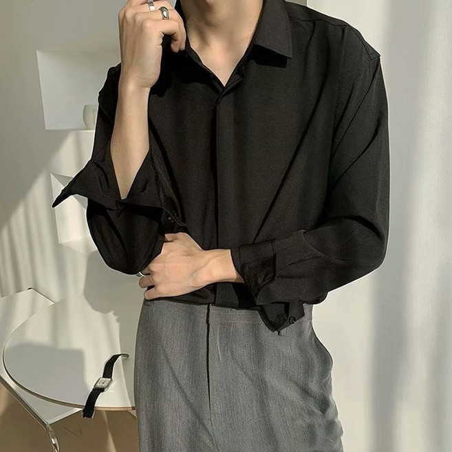 엘쏘 남성용 세미오피스 실키 카라넥 루즈핏 긴팔 셔츠