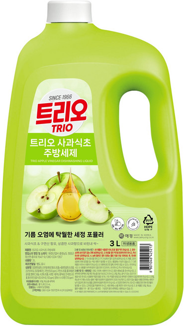 트리오 사과식초 주방세제, 3L, 1개