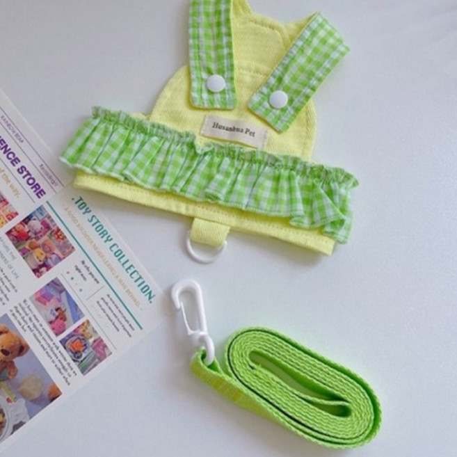 코코스튜디오 강아지 상큼 체크 프릴 하네스, 옐로우, 1개