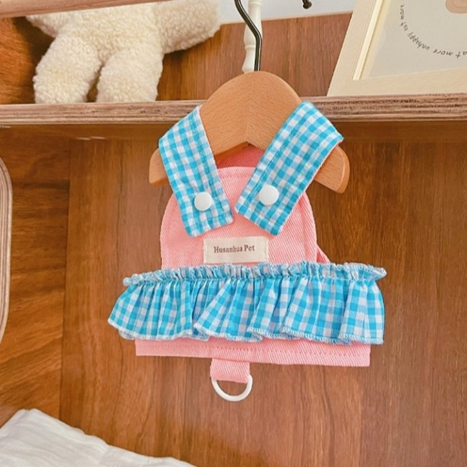 코코스튜디오 강아지 상큼 체크 프릴 하네스, 핑크, 1개