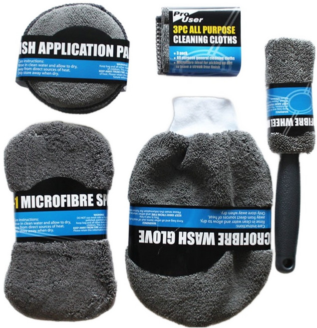 프로유저 오토다이 극세사 세차타월 워시미트 용품 9p 세트 그레이, 1세트