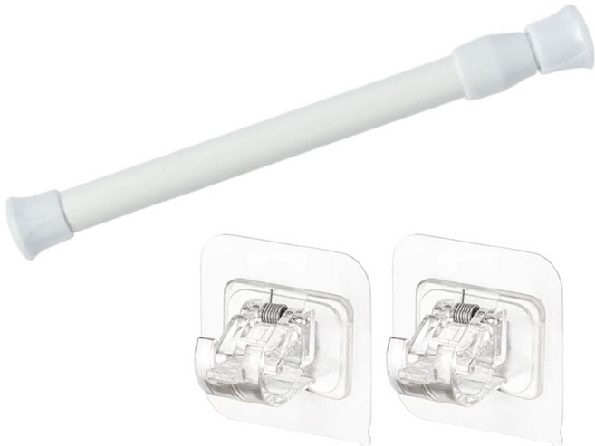 지앤와이 무타공 벽면접착 커튼 압축봉 + 브라켓 2p 세트, 화이트