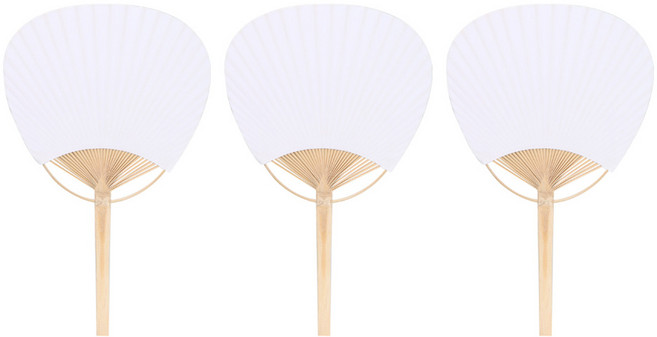 대나무 손잡이 부채, 흰색 + 베이지, 3개