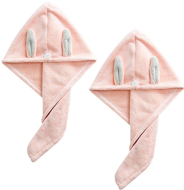 원이네 토끼귀 헤어드라이 타월 25 x 65 cm, 핑크, 2개