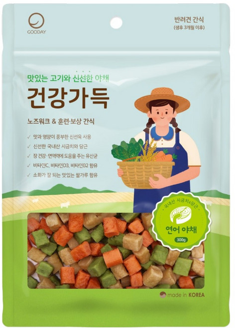 굿데이 강아지 건강가득 간식, 혼합맛(연어/야채), 300g, 1개