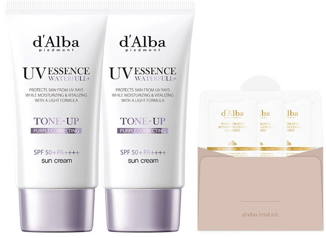 달바 워터풀 톤업 선크림 퍼플 SPF50+ PA++++ 50ml x 2p + 세럼 클렌저 3ml x 3p 세트, 2개