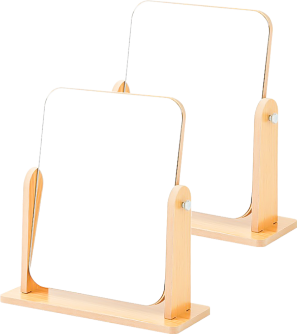 小麥購物 旋轉化妝鏡 21.5 x 9 x 23cm 624g 2個, 木頭色