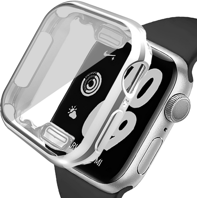 리아몬트 애플워치 풀커버 액정보호 케이스, 실버, 1개