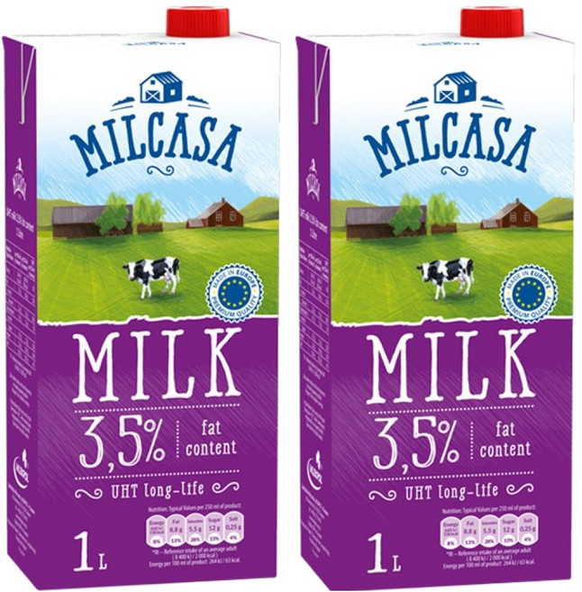 MLEKPOL 밀카사 멸균우유 3.5%, 1L, 2개
