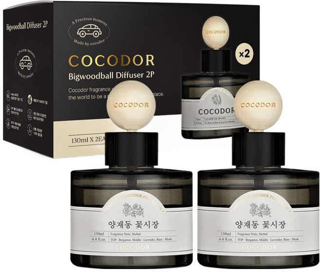 코코도르 프리미엄 빅우드볼 차량용 디퓨저 130ml 2개입, 양재동꽃시장, 1세트