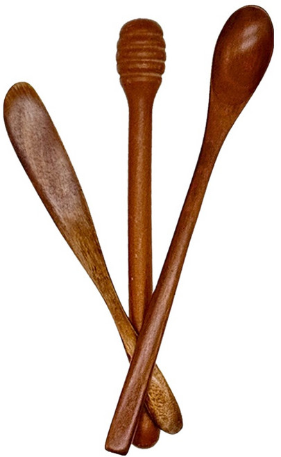 꿀잼 트리오 꿀뜨개 + 버터나이프 + 티스푼 세트, 우드, 1세트