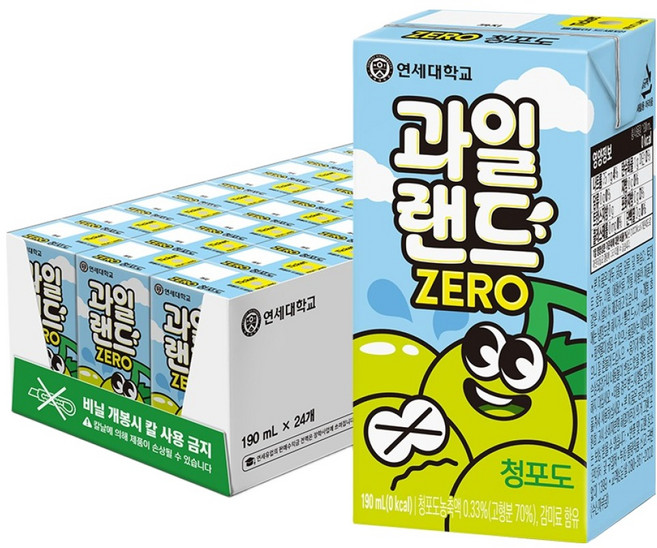 연세유업 과일랜드 제로 청포도, 24개, 190ml