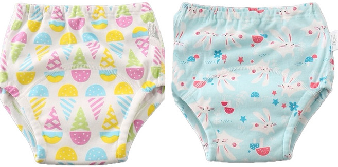 bebehome 日系6層紗學習褲 2件, 1組, 小兔 + 冰淇淋 藍色 + 白色