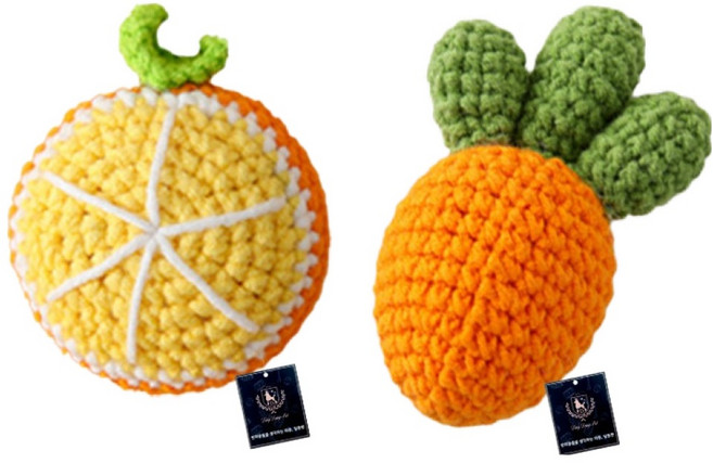 딩동펫 코튼볼 뜨개 장난감 2종 세트, 오렌지+당근, 1세트