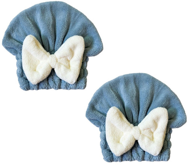 원이네 리본 헤어드라이 타월캡 26 x 27 cm, 블루, 2개
