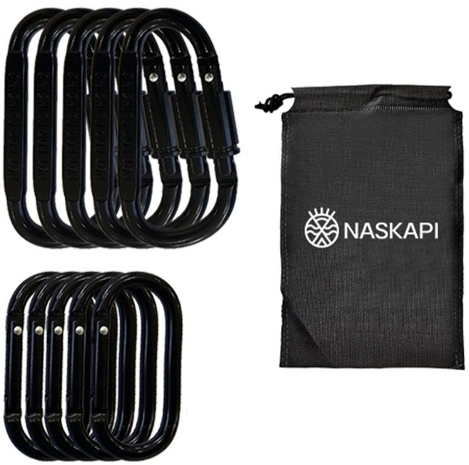 나스카피 알루미늄 카라비너 8cm x 5p + 5cm x 5p + 파우치 세트, 블랙, 1세트