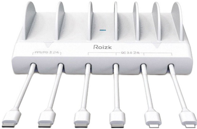 로이직 초고속 PPS PD 6포트 멀티충전기 RZ-615 화이트 + C타입 케이블 4p + 8핀 케이블 2p 세트, 1세트