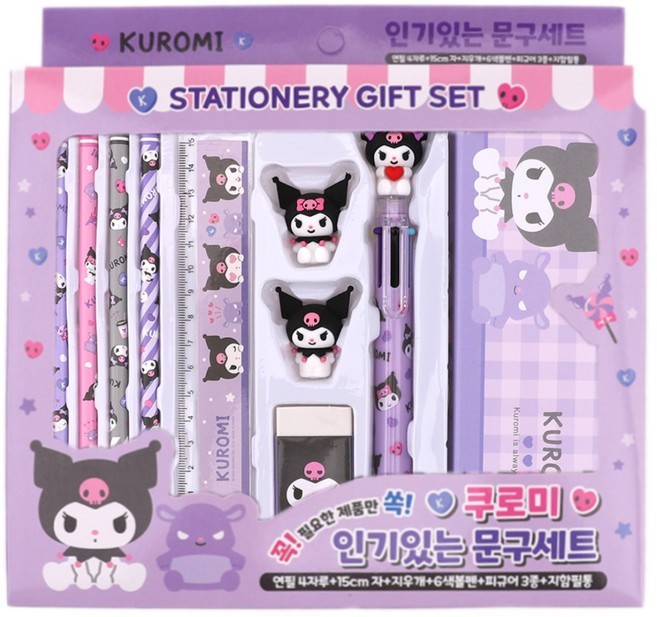산리오캐릭터즈 인기있는 문구세트 쿠로미, 보라, 1세트