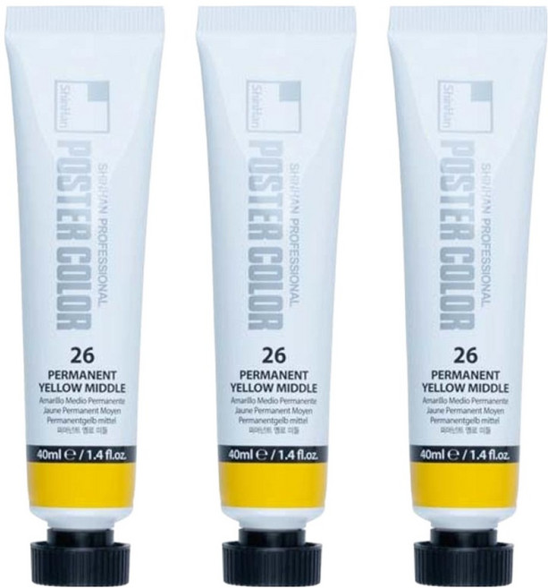 신한화구 전문가 포스터 컬러 튜브형 물감 퍼머넌트 옐로 미들 색상번호 26번 3p, 40ml, 1색